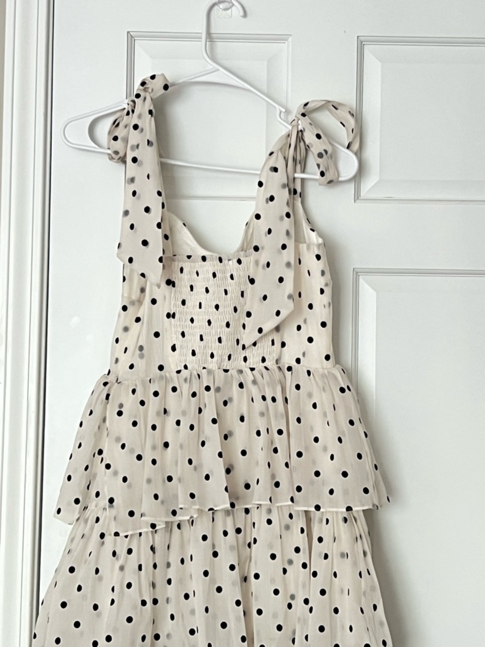 Sofie the Label - Cream/Black Polka Dot Tiered Midi Dress with BowTie Straps szM - Picture 7 of 7